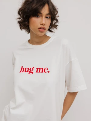 T-shirt z NADRUKIEM w kolorze ECRU - EAZY - HUG ME -S/M Marsala