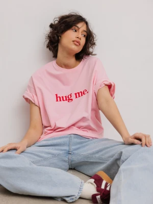T-shirt z NADRUKIEM w kolorze PINK - EAZY - HUG ME-M/L Marsala