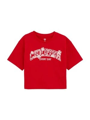 T-shirt z nadrukiem WE Fashion ciemnoczerwony melanż
