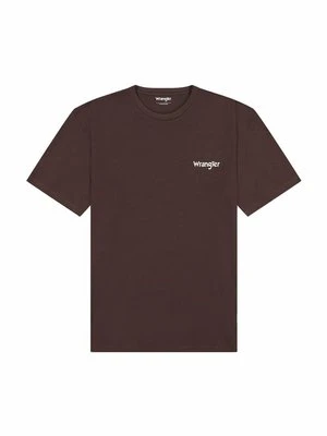 T-shirt z nadrukiem Wrangler ciemnobrązowy
