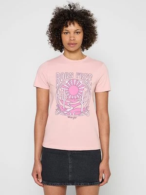 T-shirt z nadrukiem Wrangler jasnoróżowy