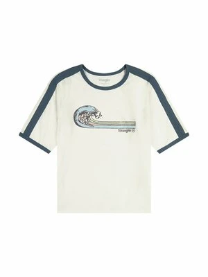 T-shirt z nadrukiem Wrangler mleczny