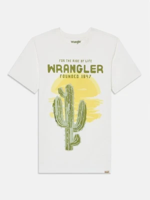 T-shirt z nadrukiem Wrangler biały