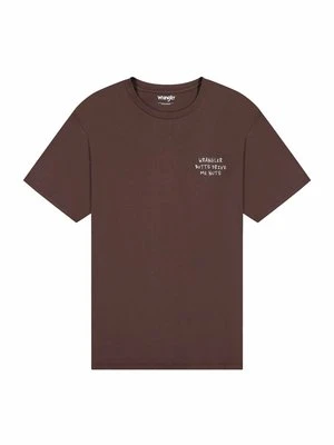 T-shirt z nadrukiem Wrangler ciemnobrązowy