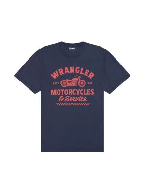 T-shirt z nadrukiem Wrangler granatowy