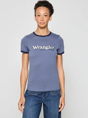 T-shirt z nadrukiem Wrangler niebieski