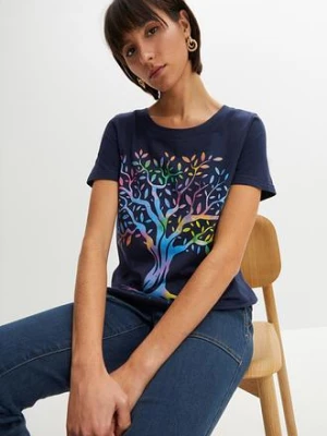 Zdjęcie produktu T-shirt z nadrukiem z bawełny organicznej BonPrix niebieski