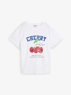 T-shirt z nadrukiem z czystej bawełny organicznej BonPrix biały