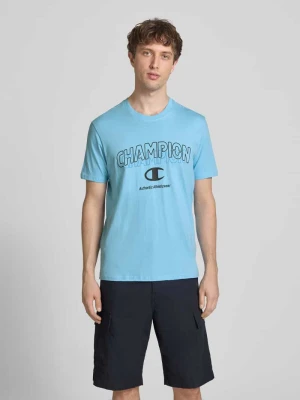 t-shirt z nadrukiem z logo i okrągłym dekoltem Champion Jasnoniebieski