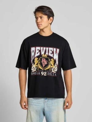T-shirt z nadrukiem z logo i okrągłym dekoltem REVIEW
