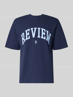 t-shirt z nadrukiem z logo i okrągłym dekoltem REVIEW Granatowy
