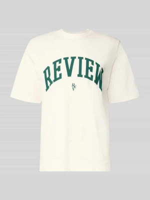 t-shirt z nadrukiem z logo i okrągłym dekoltem REVIEW Złamany biały