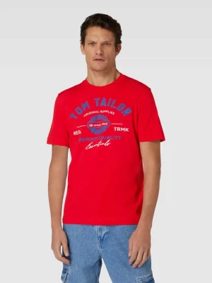 T-shirt z nadrukiem z logo i okrągłym dekoltem Tom Tailor