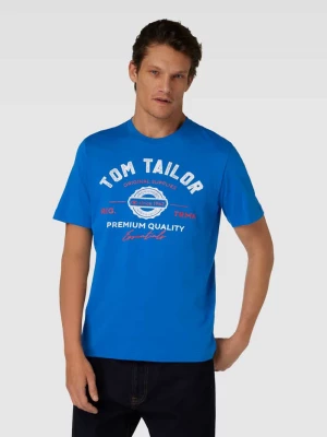 T-shirt z nadrukiem z logo i okrągłym dekoltem Tom Tailor