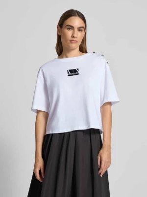 T-shirt z nadrukiem z logo i ozdobnymi guzikami Armani Exchange