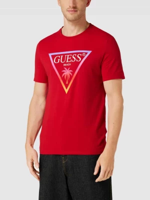 T-shirt z nadrukiem z logo model ‘Triangle’ Guess