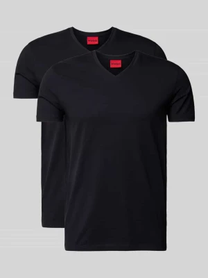 T-shirt z nadrukiem z logo w zestawie 2 szt. model ‘HUGO-V’ Czarny