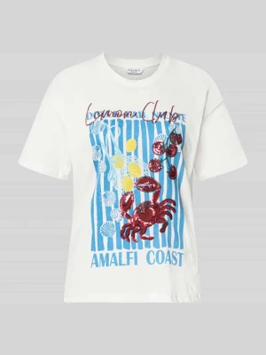 T-shirt z nadrukiem z motywem i cekinami model 'Lo44bster' ZABAIONE Złamany biały