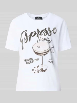 t-shirt z nadrukiem z motywem i obszyciem ozdobnymi kamieniami Monari Écru