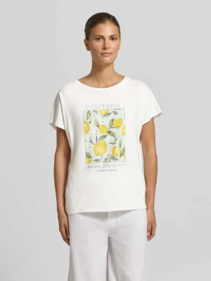 t-shirt z nadrukiem z motywem i obszyciem ozdobnymi kamieniami Oui Biały