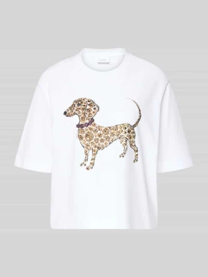 t-shirt z nadrukiem z motywem i obszyciem ozdobnymi kamieniami Rich & Royal Biały