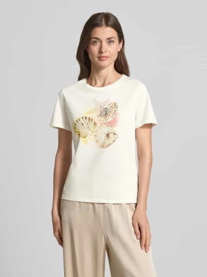 t-shirt z nadrukiem z motywem i obszyciem z kamieni stras Marc Cain Złamany biały