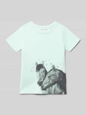 t-shirt z nadrukiem z motywem i okrągłym dekoltem BLUE SEVEN