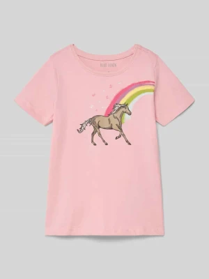 t-shirt z nadrukiem z motywem i okrągłym dekoltem BLUE SEVEN Mocnoróżowy