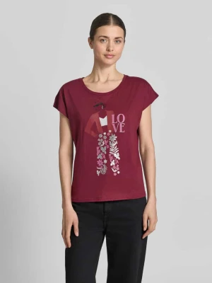 t-shirt z nadrukiem z motywem i okrągłym dekoltem Christian Berg Czekoladowy