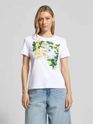 T-shirt z nadrukiem z logo i okrągłym dekoltem Marc Cain Biały