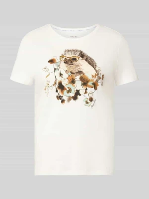 t-shirt z nadrukiem z motywem i okrągłym dekoltem Marc Cain Biały
