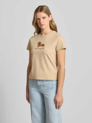 t-shirt z nadrukiem z motywem i okrągłym dekoltem REVIEW Piaskowy