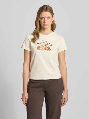 t-shirt z nadrukiem z motywem i okrągłym dekoltem REVIEW Złamany biały