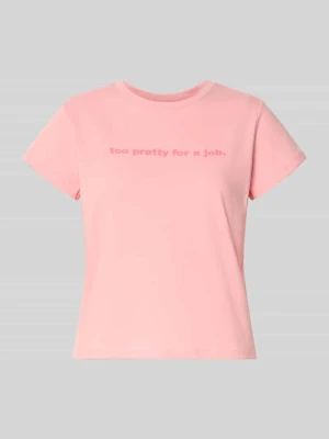 T-shirt z nadrukiem z napisem i okrągłym dekoltem Review