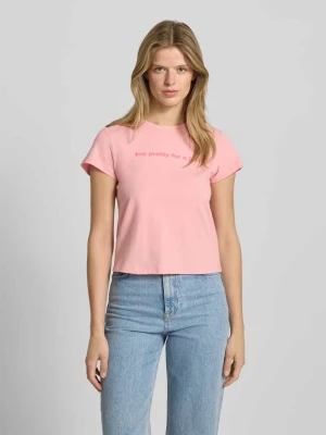 T-shirt z nadrukiem z napisem i okrągłym dekoltem REVIEW