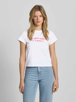 T-shirt z nadrukiem z napisem i okrągłym dekoltem REVIEW
