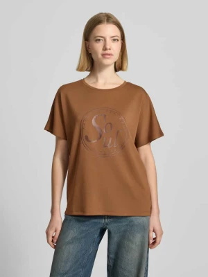 t-shirt z nadrukiem z napisem model 'BANU' Soyaconcept Jasnobrązowy