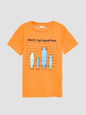 T-shirt z nadrukiem z przodu i dwustronnymi cekinami s.Oliver pomarańczowy
