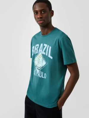 T-shirt z nadrukiem z przodu QS petrolowy
