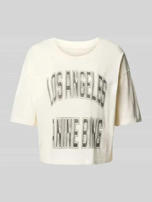 Krótki T-shirt z nadrukiem logo Anine Bing Beżowy