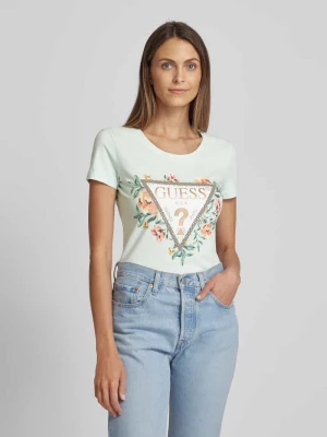 T-shirt z nadrukowanym motywem i logo model ‘TRIANGLE FLOWERS’ Guess