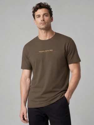 T-shirt z napisem, Comfort Fit, T-FIT Volcano Brązowy