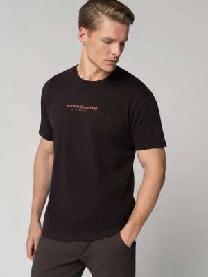 T-shirt z napisem, Comfort Fit, T-FIT Volcano Burgundowy