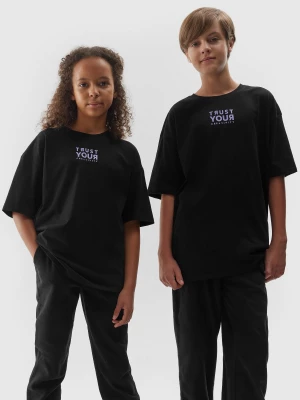 T-shirt z napisem dziecięcy - czarny 4F
