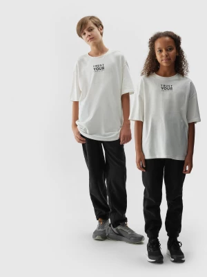 T-shirt z napisem dziecięcy - złamana biel 4F