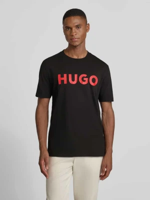 T-shirt z napisem z logo Model 'DULIVIO' Hugo Czarny