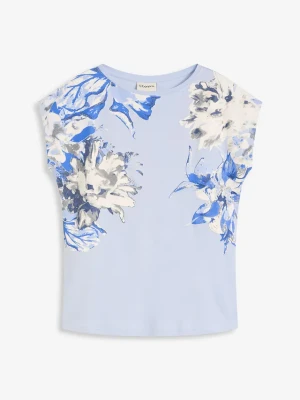 T-shirt z obniżoną linią ramion BonPrix niebieski