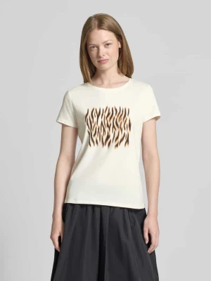 T-shirt z obszyciem kamieniami stras i okrągłym dekoltem Zero