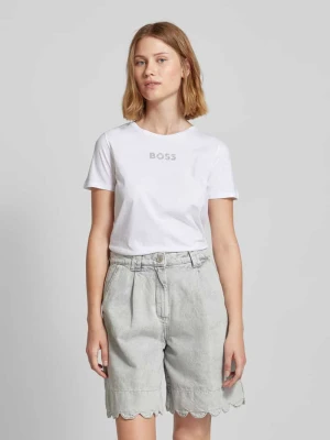 T-shirt z obszyciem kamieniami stras model ‘Eloga’ Boss Orange