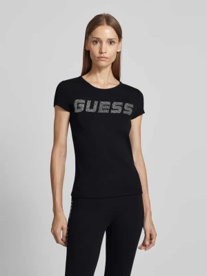 T-shirt z obszyciem kamieniami stras model ‘KIARA’ Guess Activewear